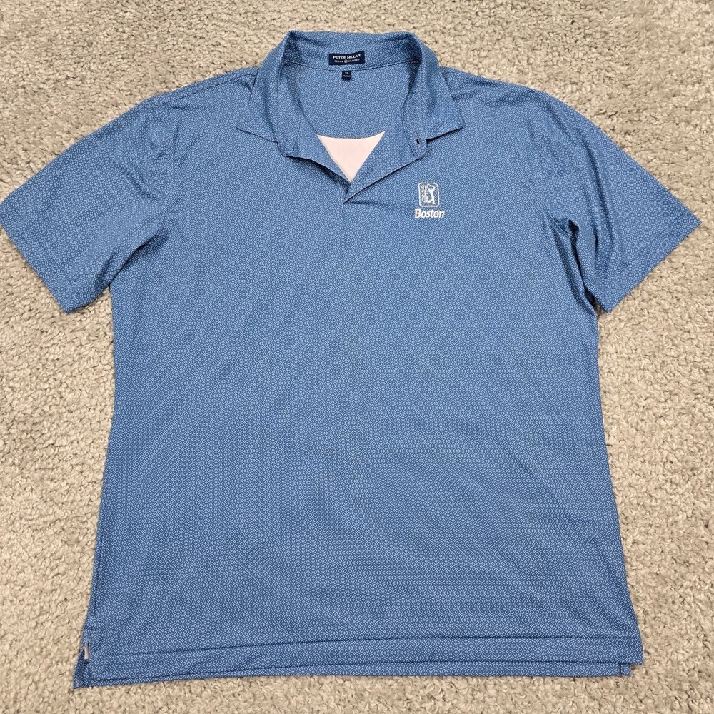 Peter Millar Crown Crafted Polo Mens XL Blue TPC Boston Geometric Golf Shirt